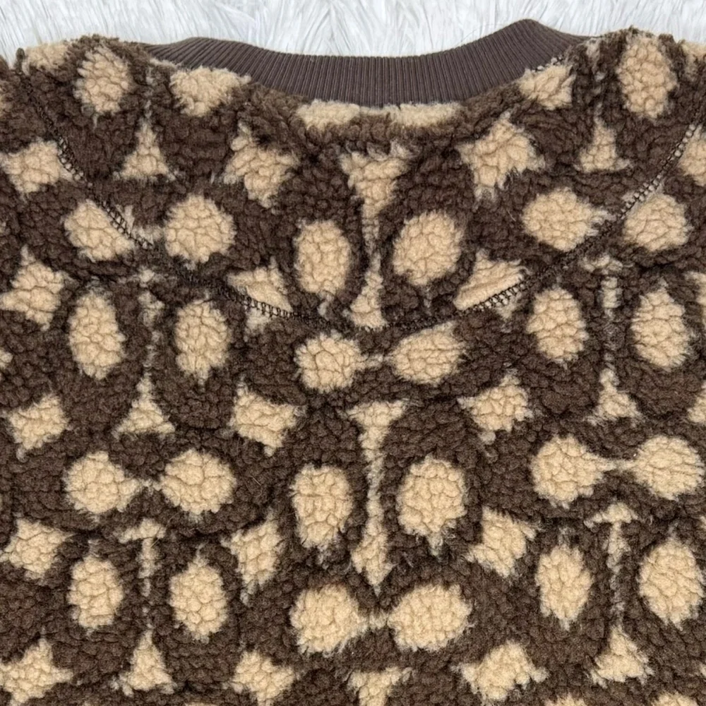 Coach Signature Monogram Sherpa Fleece Pullover Sweatshirt Brown Tan Women’s S